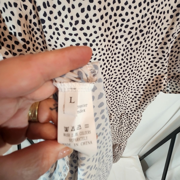 NWT  NCLOOK Loose  Ruffle Dress Crewneck Khaki Spots Size L - Picture 5 of 6